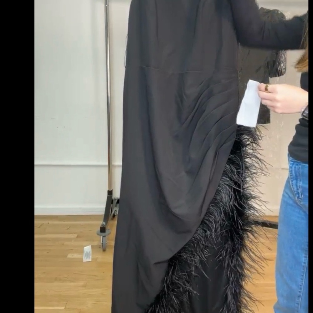 Mac Duggal Black Asymmetrical Dress with Feather Detail